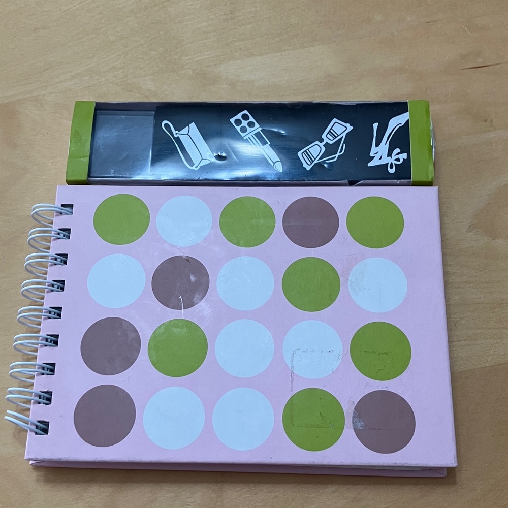 ANDREW McMeel publishing Pink and‎ Green Polka Dot Notebook with stamps and ink